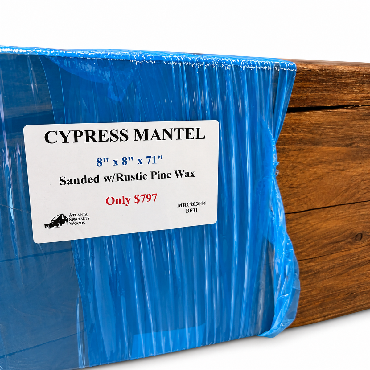 Cypress Mantel Sanded w/ Rustic Pine Wax: 8" x 8" x 71”