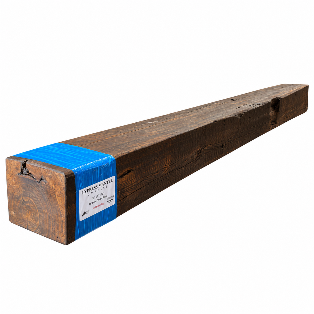 Cypress Mantel Lightly Sanded w/ Dark Brown Wax: 6" x 8" x 100”