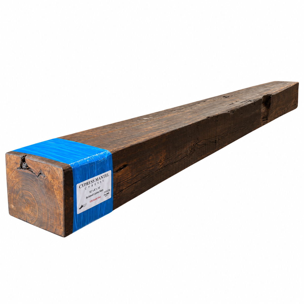 Cypress Mantel Lightly Sanded w/ Dark Brown Wax: 6" x 8" x 100”