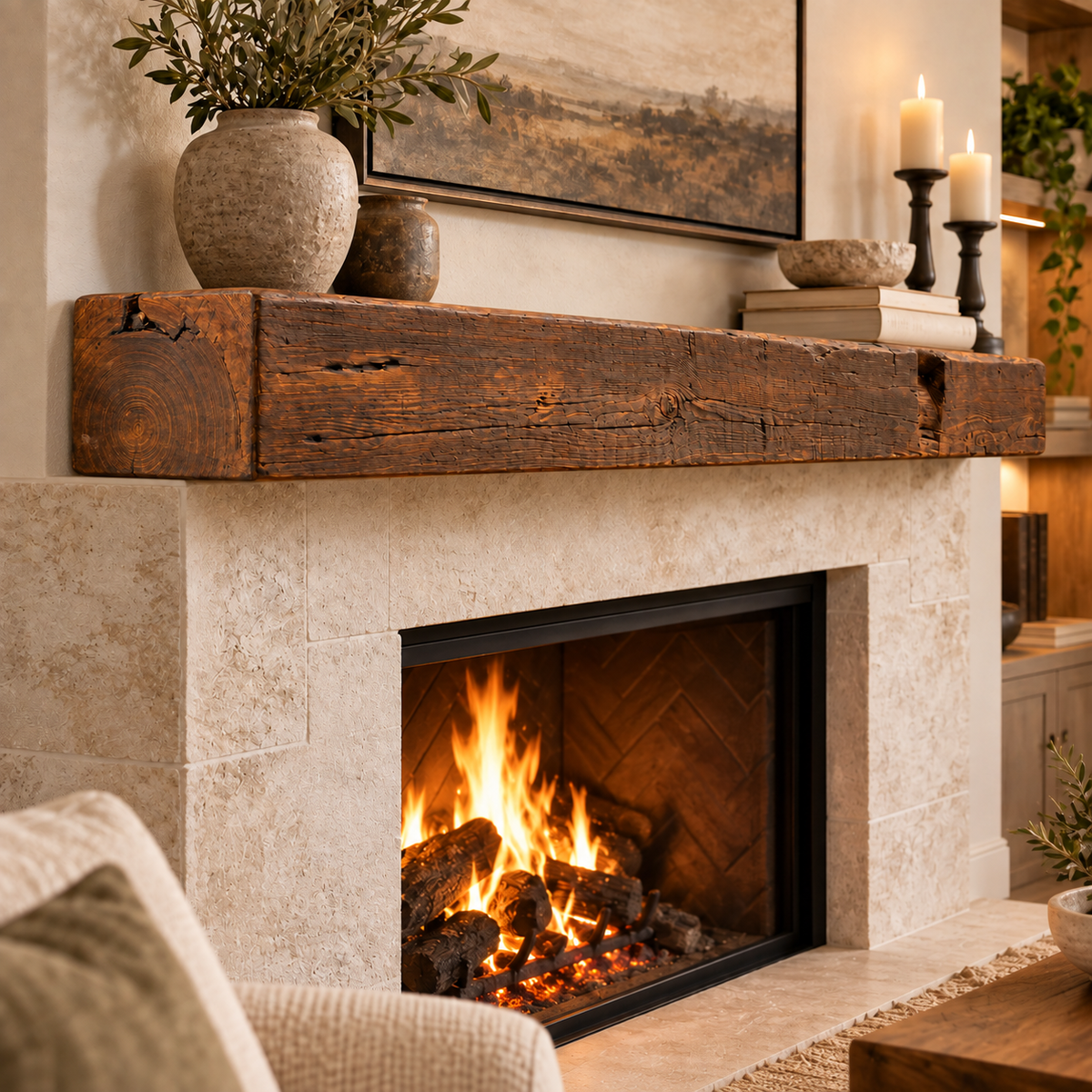 Cypress Mantel Lightly Sanded w/ Dark Brown Wax: 6" x 8" x 100”