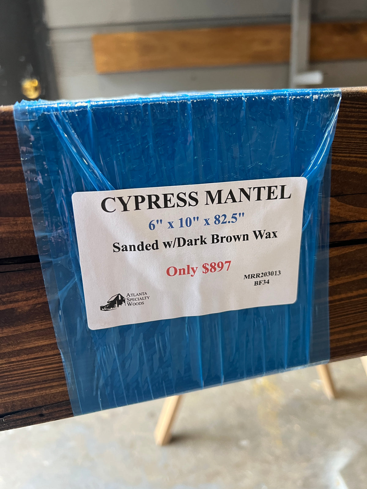 Cypress Mantel - Sanded w/ Dark Brown Wax: 6" x 10" x 82.5”