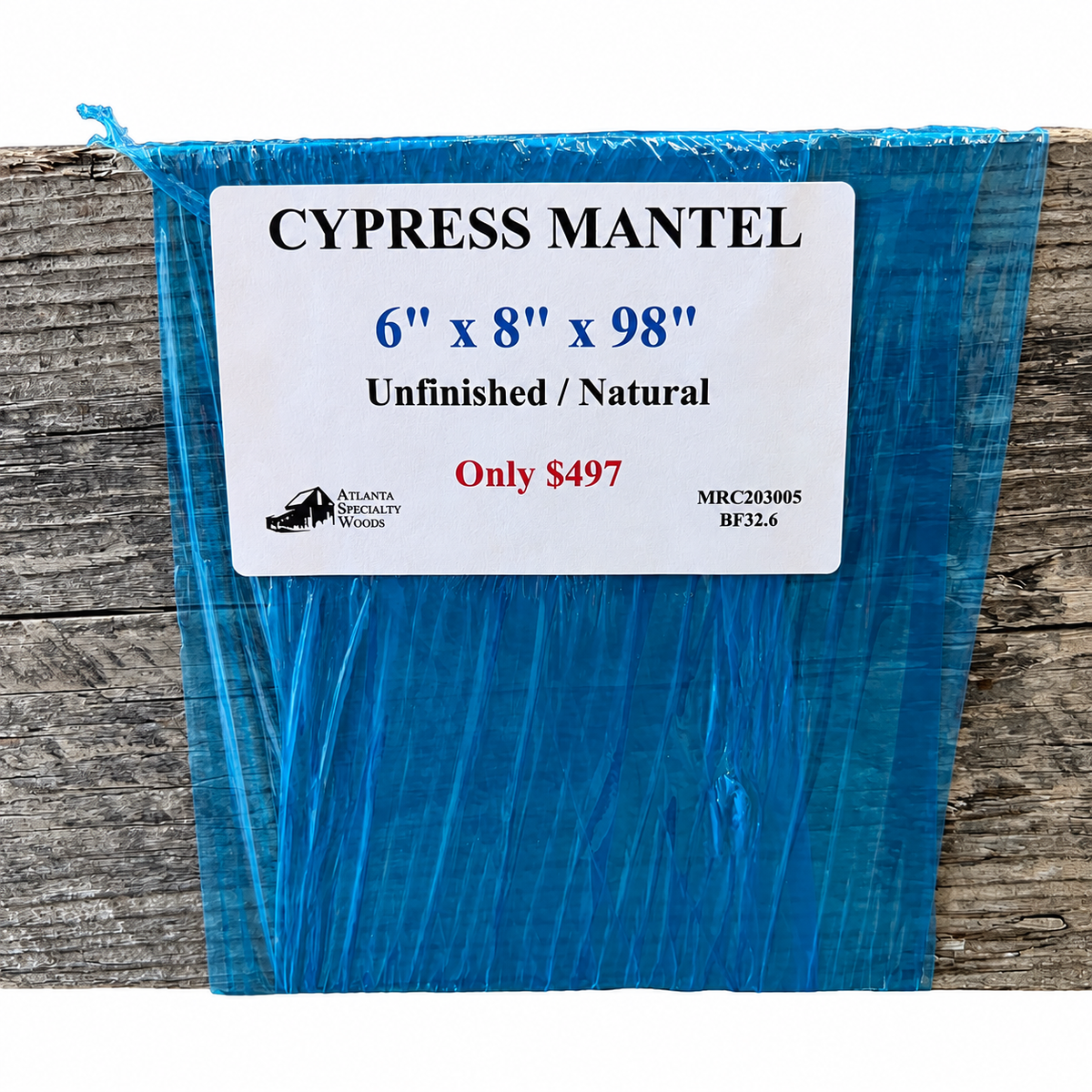 Cypress Mantel Unfinished/Natural: 6" x 8" x 98”