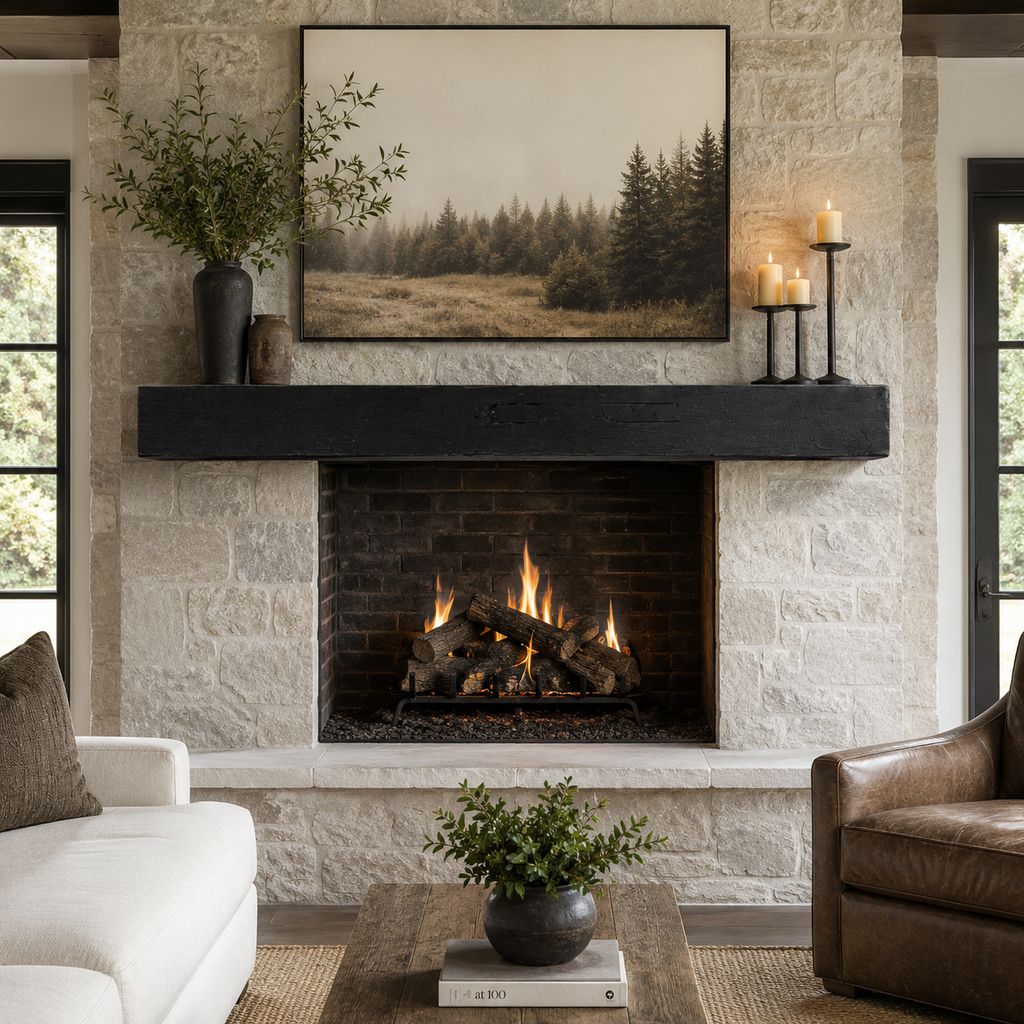 Reclaimed Cypress Mantel with Ebony Wax Finish: 5" x 6" x 56"