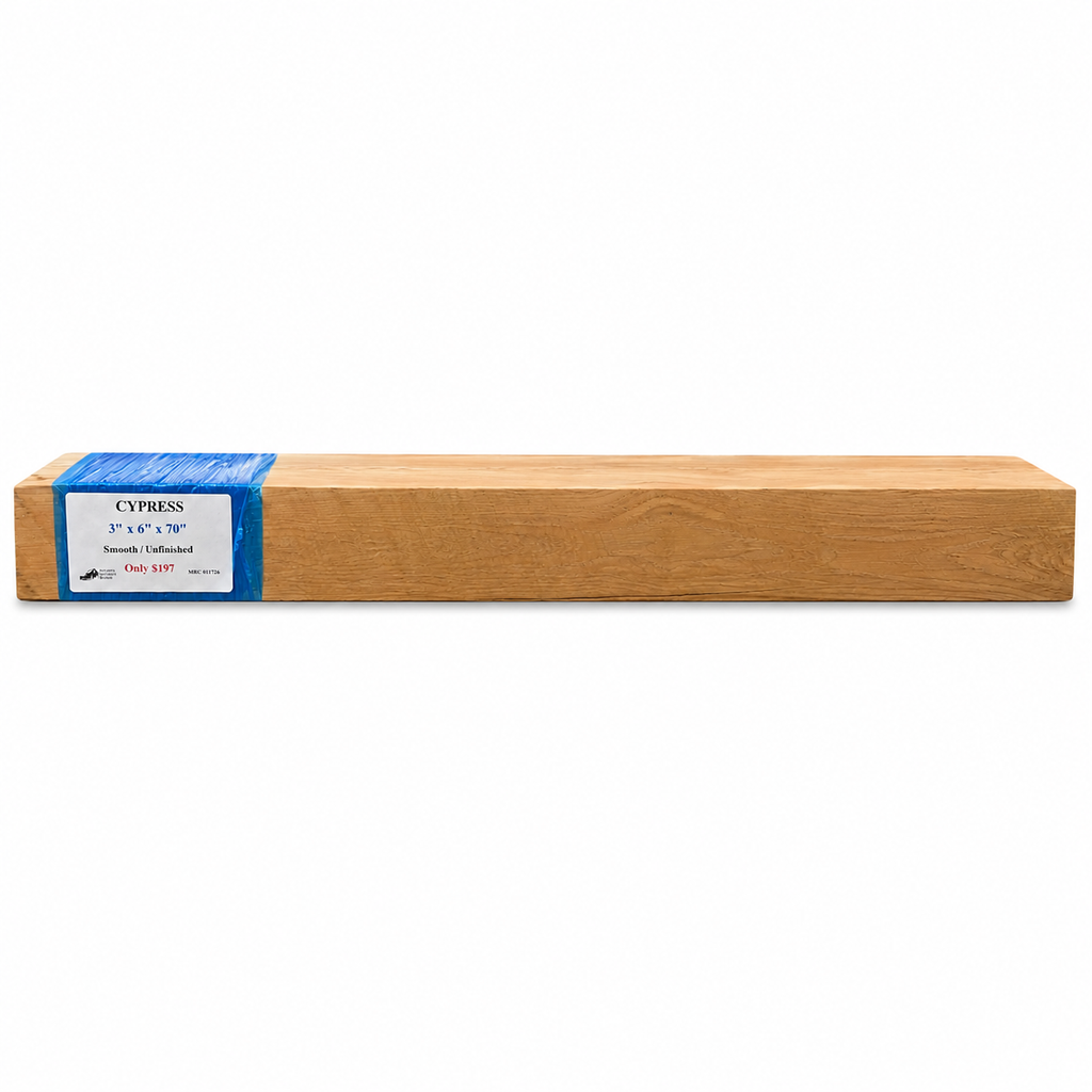 Smooth Cypress Mantel - Unfinished: 3" x 6" x 70"