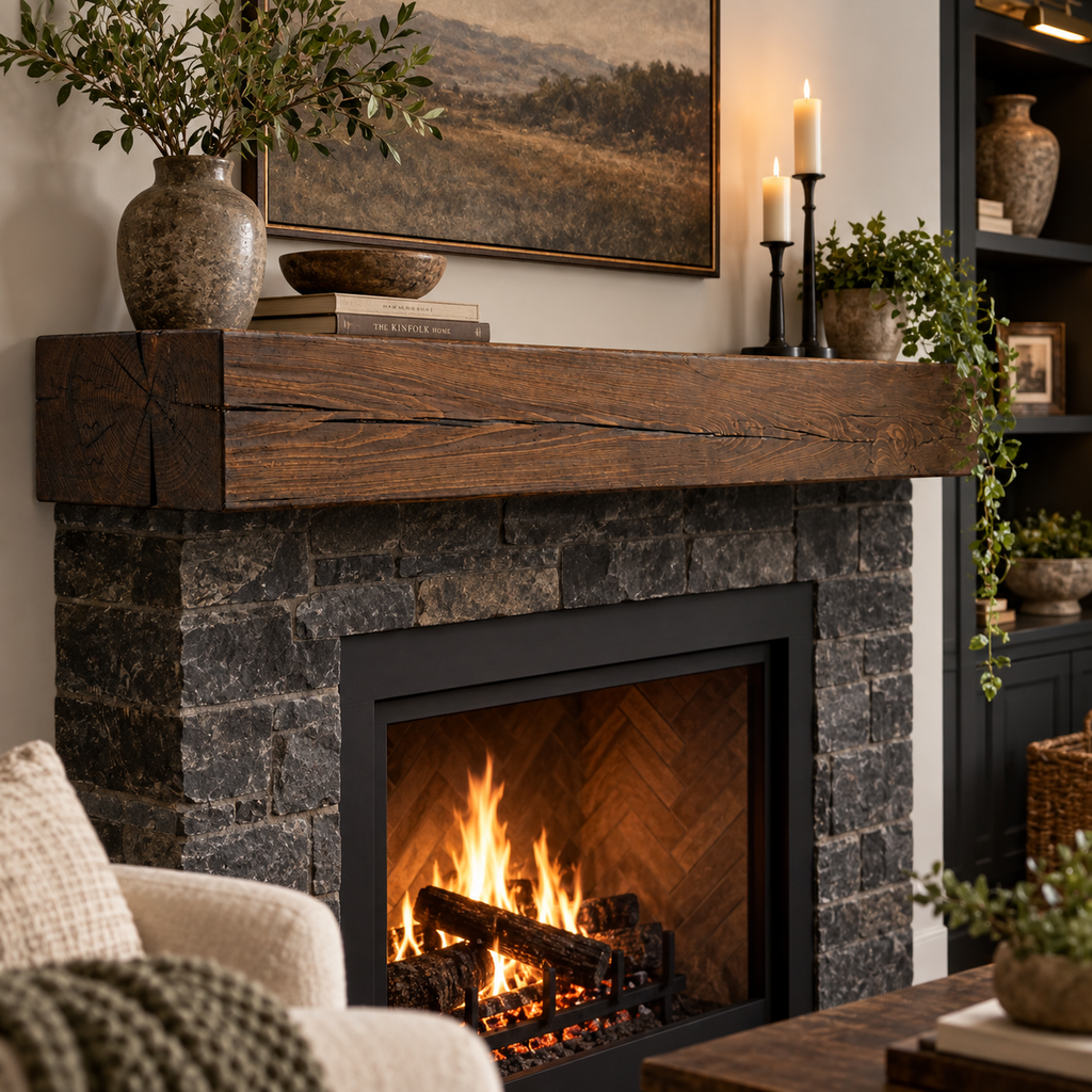Cypress Mantel Sanded w/ Rustic Pine Wax: 8" x 8" x 71”