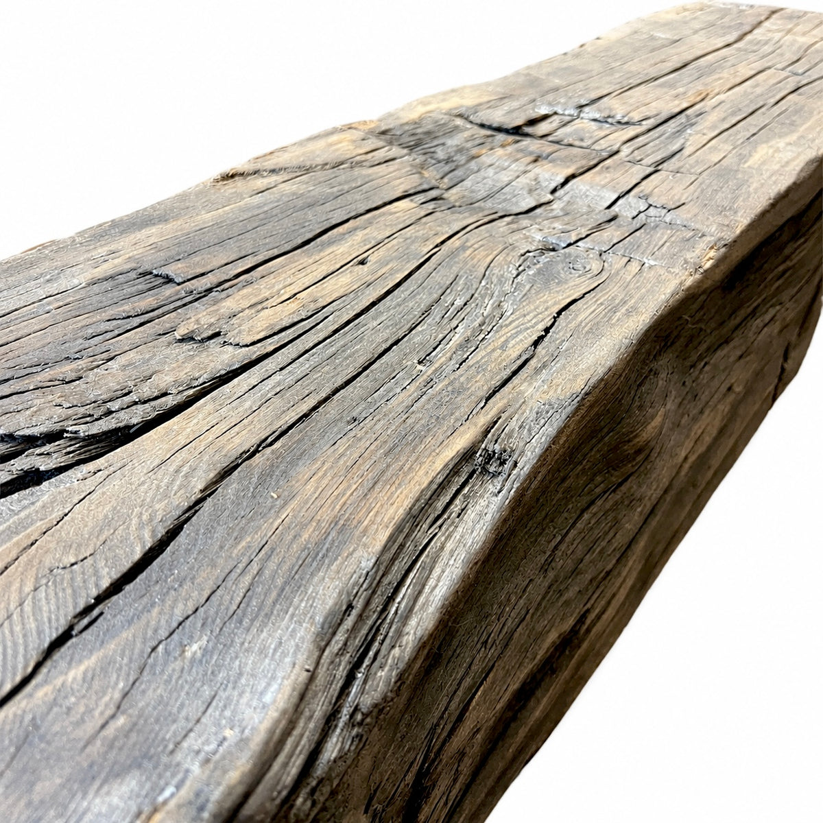 Reclaimed Hand Hewn Mantel - Sanded with Clear Dark Wax: 7” x 9” x 71”