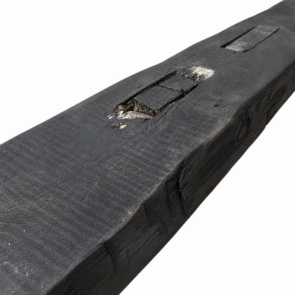 Hand-Hewn Reclaimed Mantel with Ebony Wax Finish: 4" x 8" x 7'