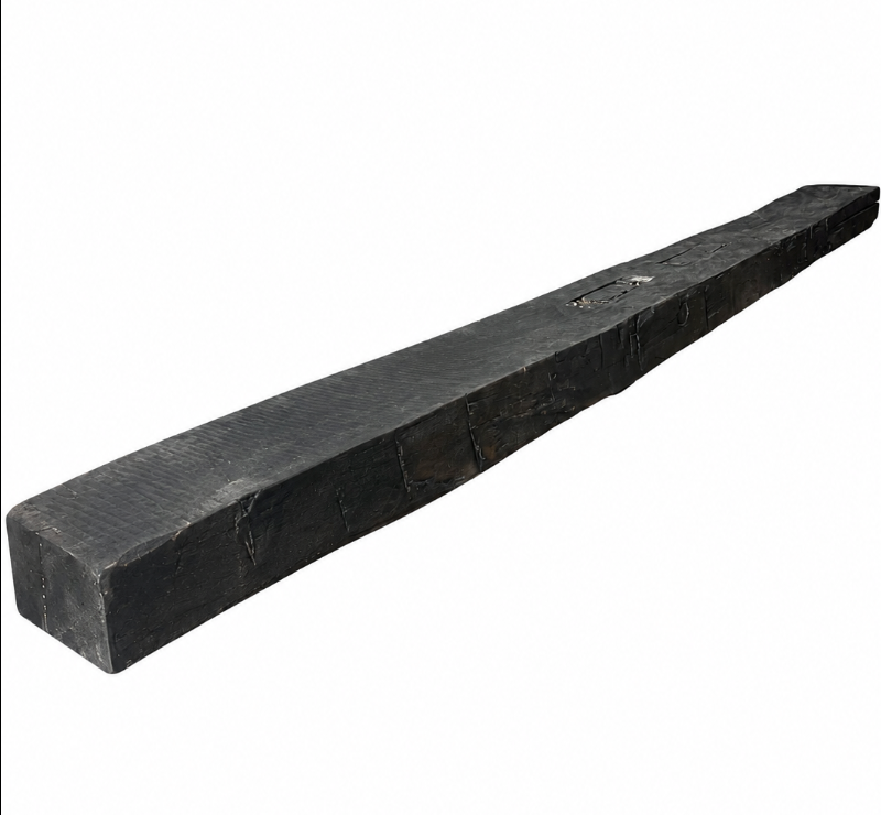 Hand-Hewn Reclaimed Mantel with Ebony Wax Finish: 4" x 8" x 7'
