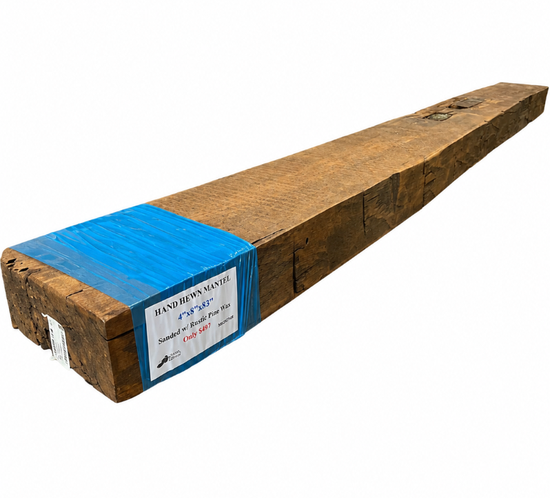 Hand-Hewn Reclaimed Timber Mantel with Plugged Mortice Pockets