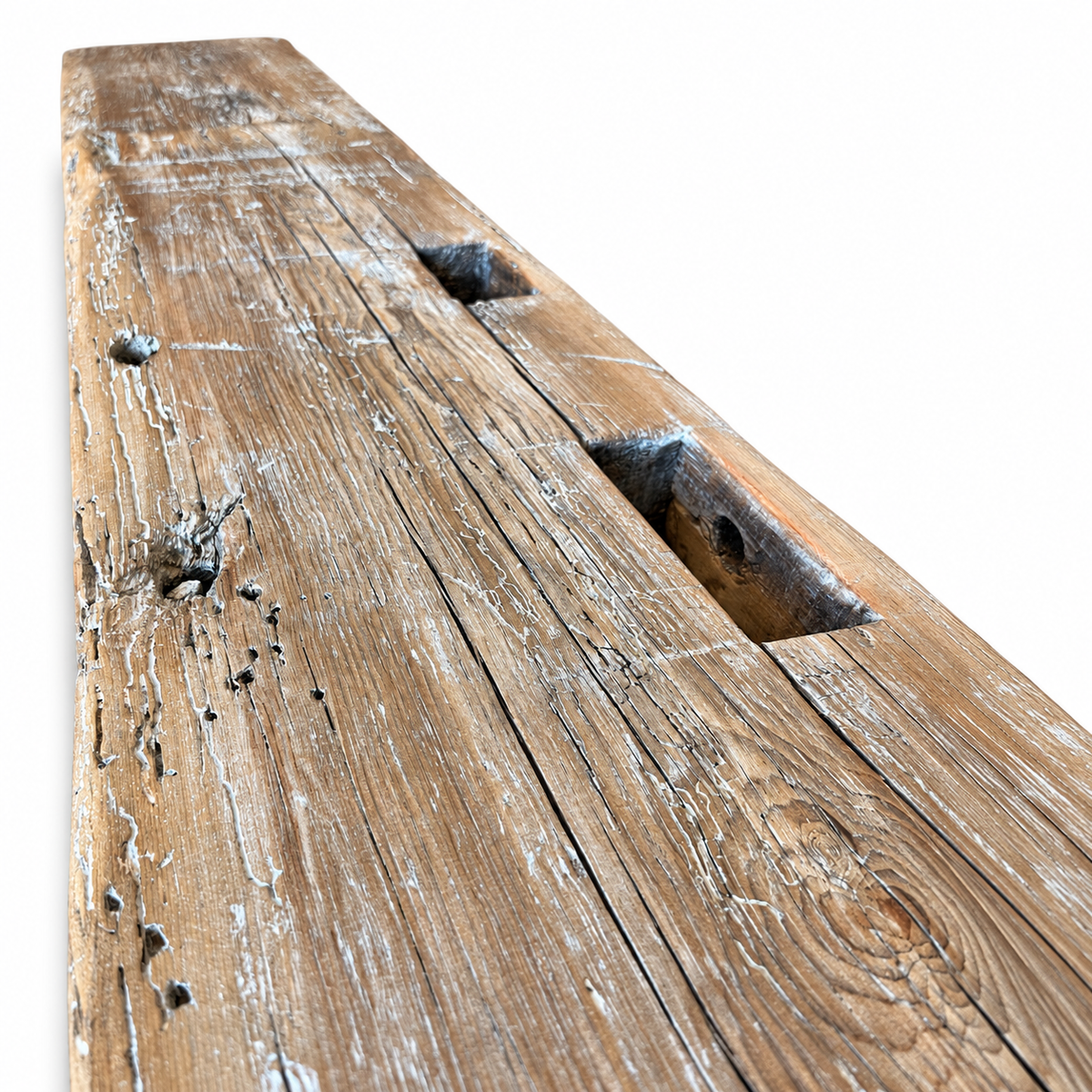 Reclaimed Hardwood Mantel with old door bolt, sanded with clear wax, 7" x 12" x 97.5"