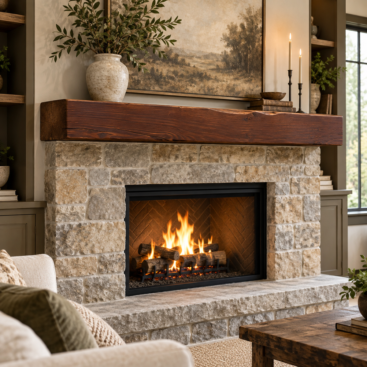 Cypress mantel, planed smooth, teak wax, 5" x 10" x 98"