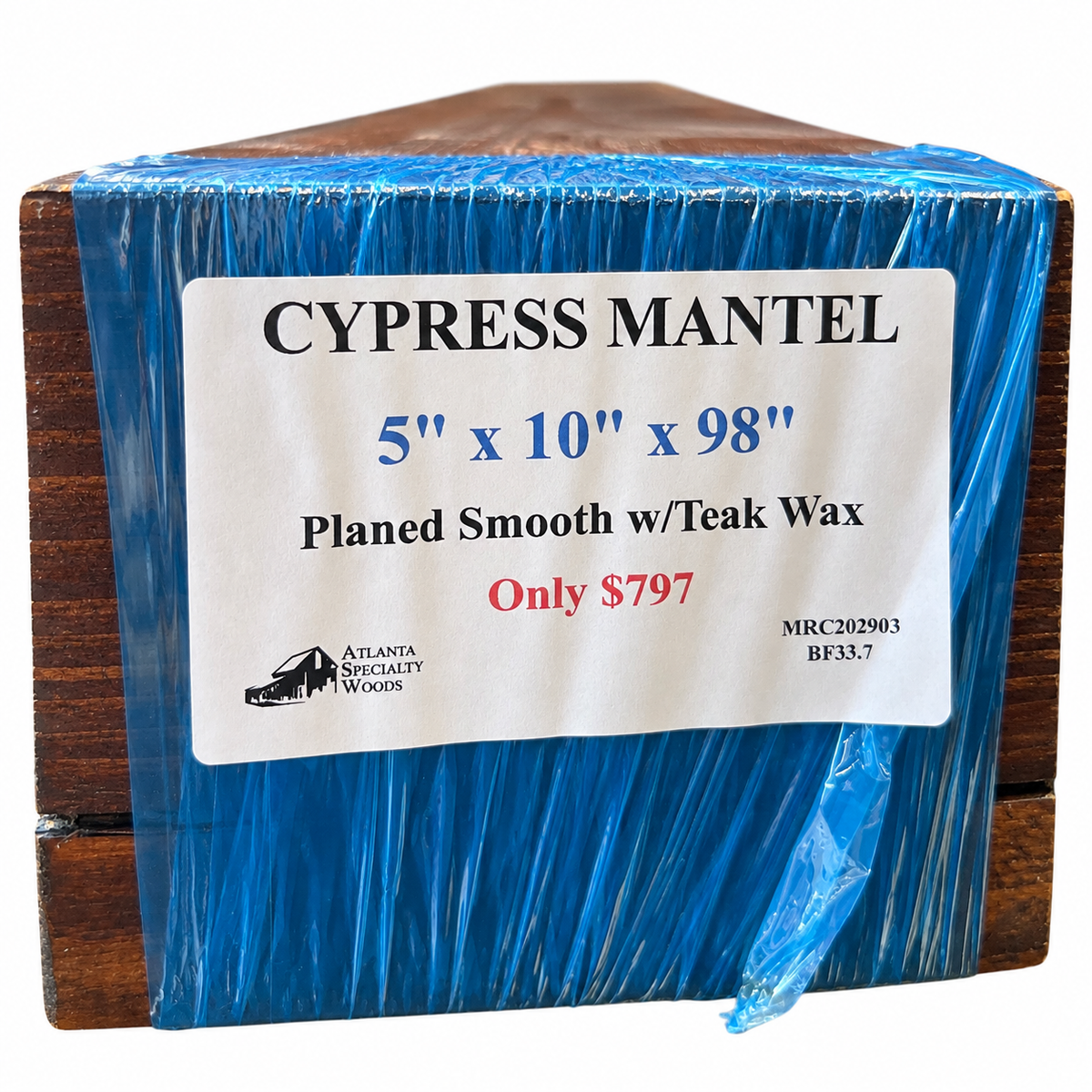 Cypress mantel, planed smooth, teak wax, 5" x 10" x 98"