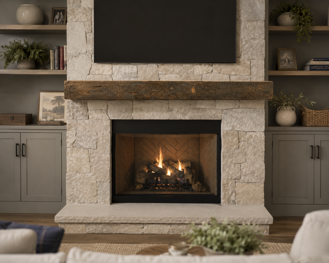 Reclaimed Hand-Hewn Mantel with Clear Wax: 4" x 8" x 83.5"