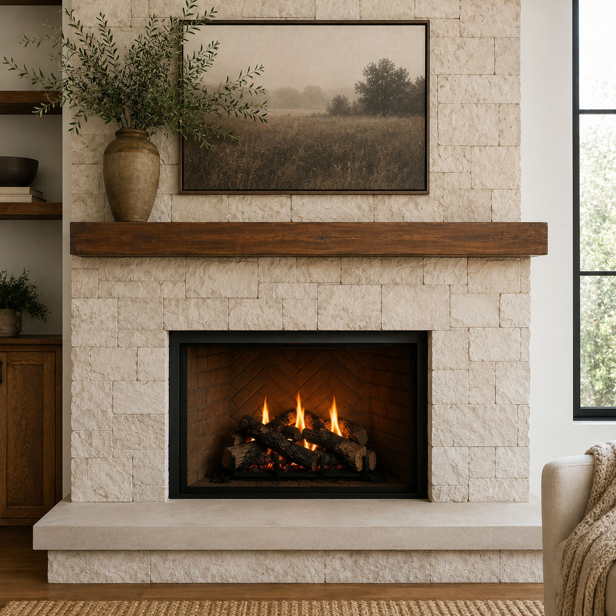 Cypress Mantel with Live Edge and Rustic Pine Wax: 4" x 10" x 68"