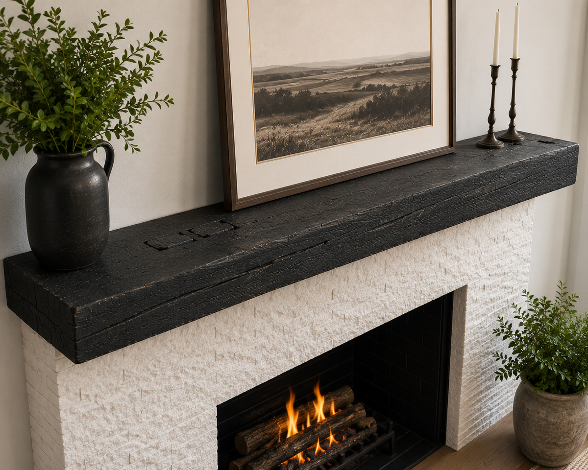 Reclaimed Mantel – Black Wax Finish : 3" x 8" x 8'