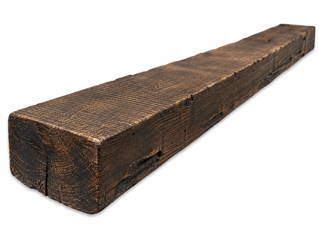 Reclaimed Timber Mantel - Beautiful Saw Marks with Rich Brown Stain: 3" x 8" x 8'