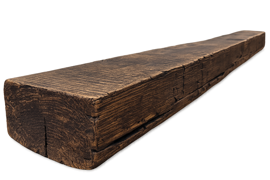 Reclaimed Timber Mantel - Beautiful Saw Marks with Rich Brown Stain: 3" x 8" x 8'