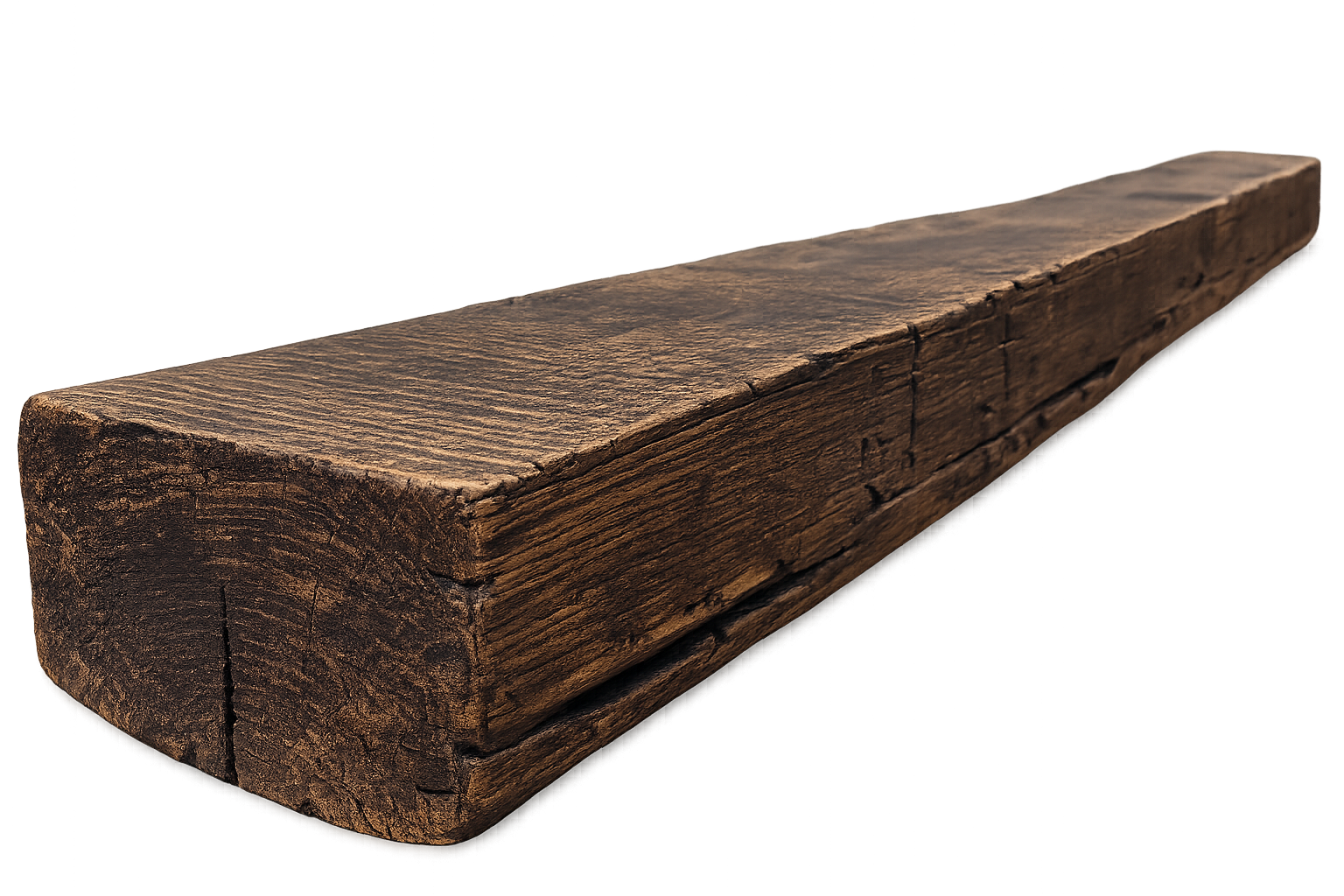 Reclaimed Timber Mantel - Beautiful Saw Marks with Rich Brown Stain: 3" x 8" x 8'