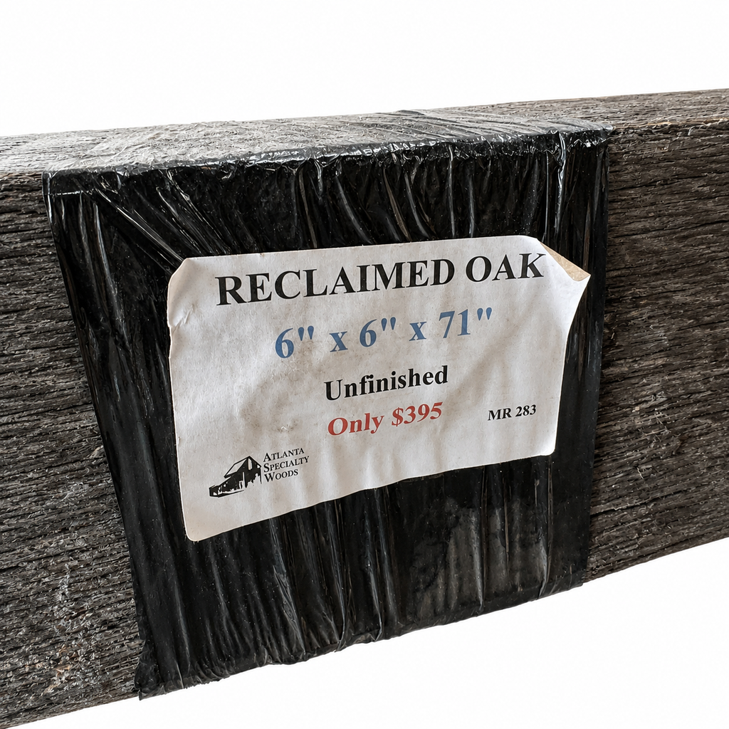 Reclaimed Oak Mantel with Mortise Pocket & Original Hardware : 6" x 6" x 71"