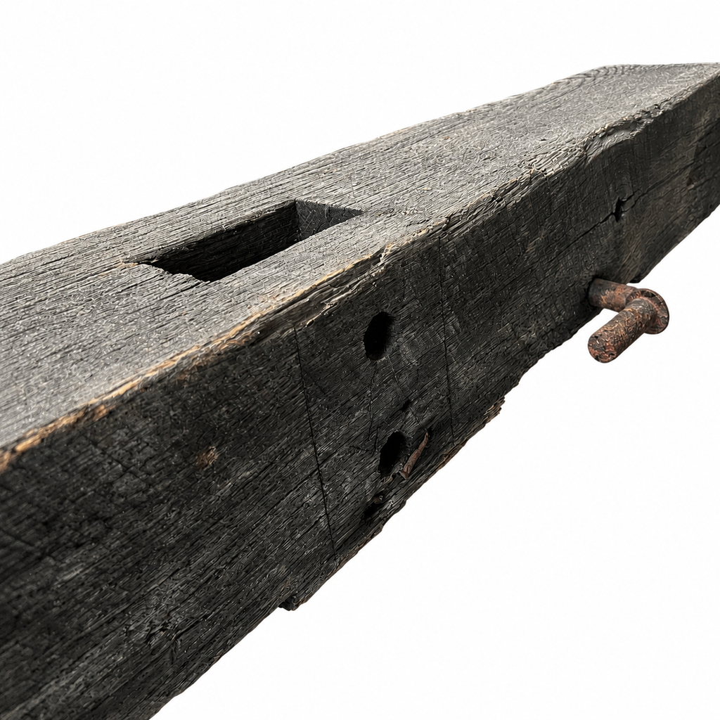 Reclaimed Oak Mantel with Mortise Pocket & Original Hardware : 6" x 6" x 71"