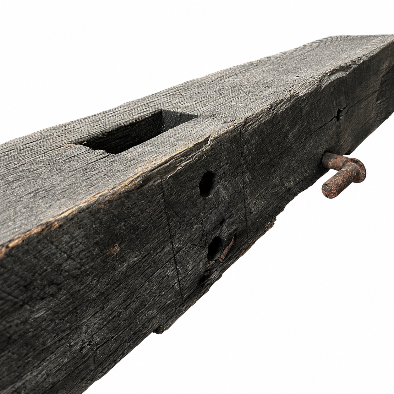 Reclaimed Oak Mantel with Mortise Pocket & Original Hardware : 6" x 6" x 71"
