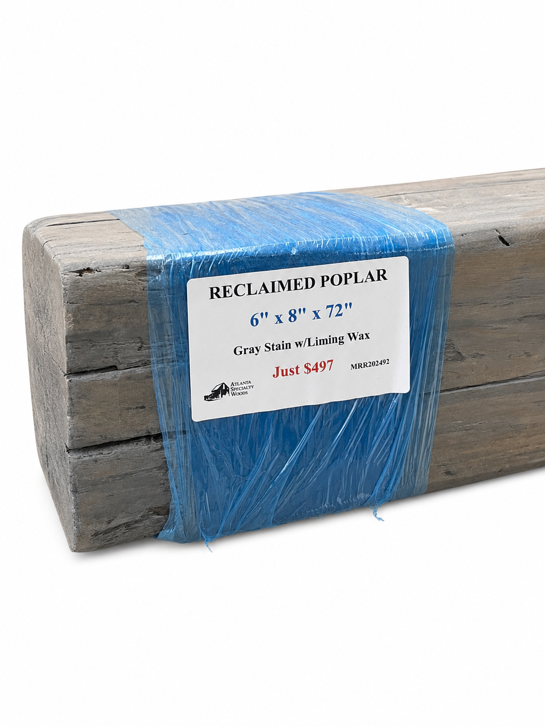 Reclaimed Poplar Mantel- Grey Stain with Liming Wax : 3" x 8" x 72"