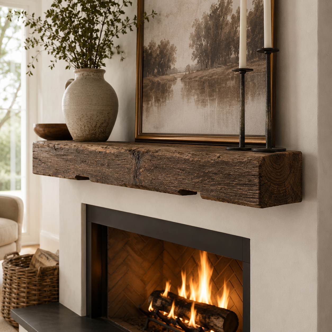 Antique Rickhouse Beam Mantel : 4"x 8"x 75 3/4"