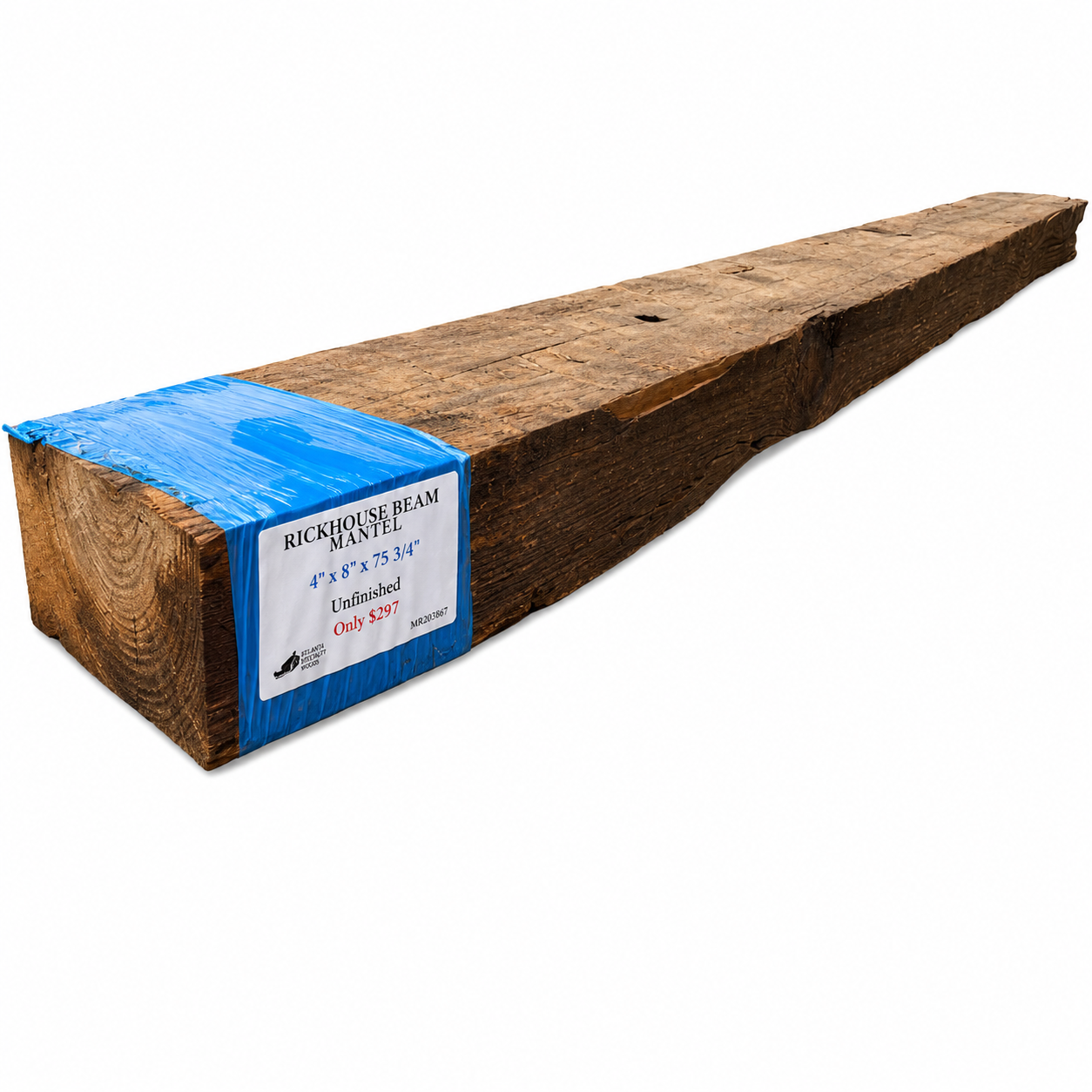 Antique Rickhouse Beam Mantel : 4"x 8"x 75 3/4"