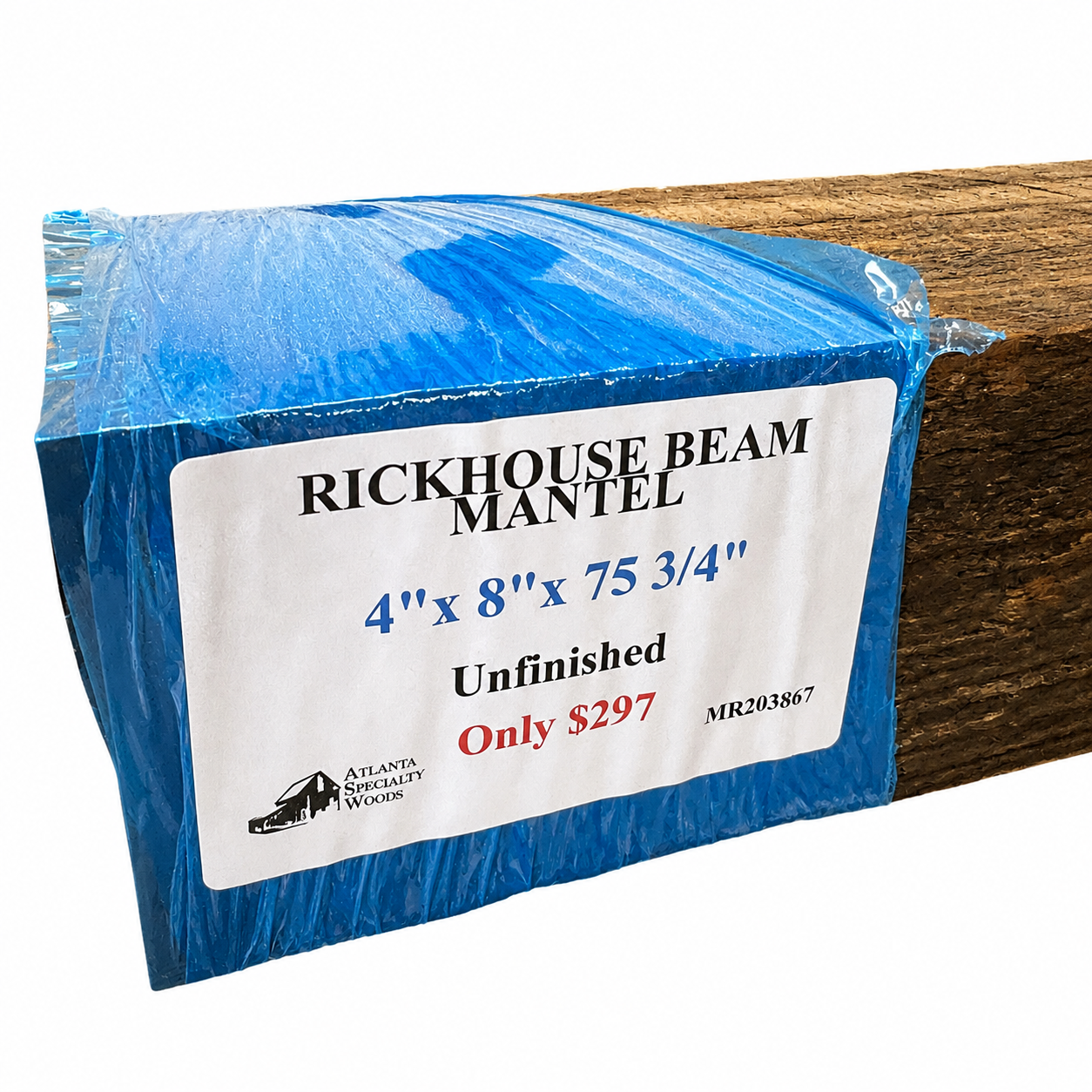 Antique Rickhouse Beam Mantel : 4"x 8"x 75 3/4"